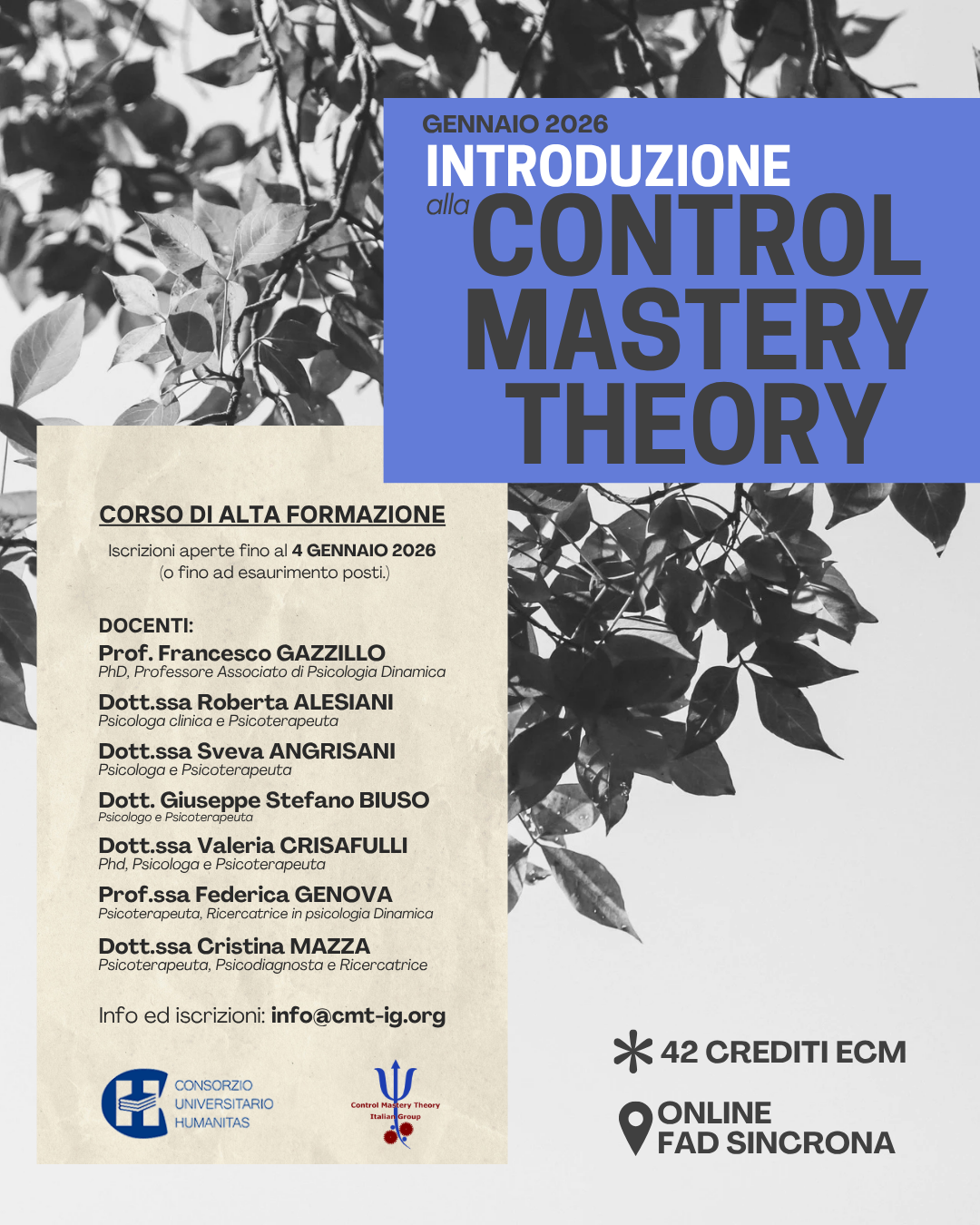 Corso Control-Mastery Theory 2026 "Introduzione alla Control Mastery Theory: i concetti fondamentali"